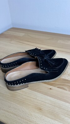 Anthropologie Mi.iM Adline Black Suede Tassel Studs Slip On Loafer Mule Sz 7.5
