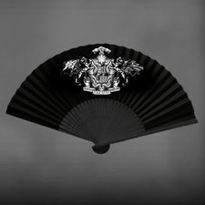 Vintage Victorian Black Gothic Lolita Art Cube Silk Hand Fan 10" JROCK EGL Style