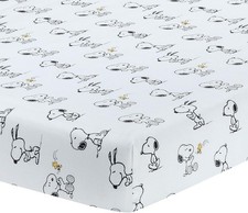 Classic Snoopy Baby Cotton Fitted Crib Sheet Soft Breathable White Black 28x52