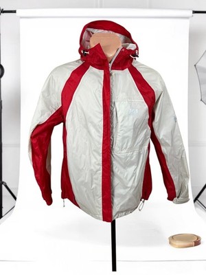 Helly Hansen Jacket Mens Medium Gray/Red Hooded Full Zip Fast & Light