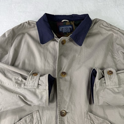 #ad #ad Vintage Lands#x27; End Jacket Mens Large Collared Barn Coat Chore Plaid Lining $39.99