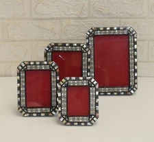 Set of 4 TableTop Wood Photo Frame , Mother of Pearl Inlaid Picture Frame Set