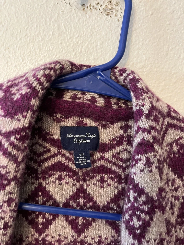 Cárdigan suéter American Eagle frente abierto manga larga para mujer pequeño púrpura gris Foto 3 de 4