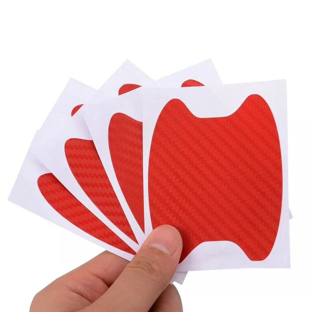 Red Carbon Fiber Car Door Handle Protector Film Anti Scratch Sticker 4PCs Set - second product detail image