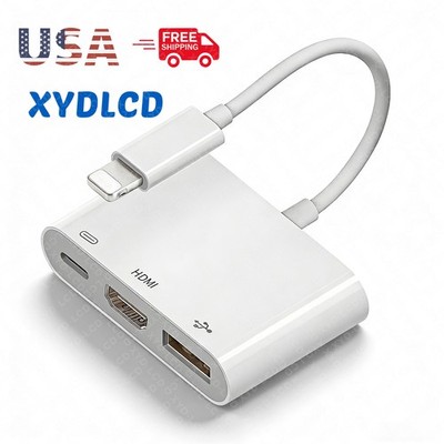 for Apple Lightning-HDMI Digital A/V USB2.0, PD18W iPhone 11/8/7 to TV Adapter