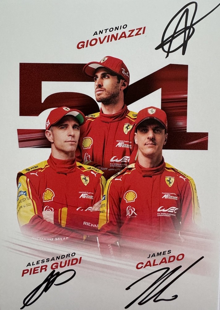Ferrari Le Mans 2025 Signed Promo Card by Calado Pier Guidi Giovinazzi WEC