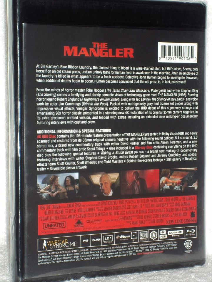 The Mangler (4K/Blu-ray, 2026) NEW Robert Englund Tobe Hooper horror thriller - Image 3 of 3
