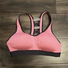 Women's Pink Black Racerback Sports Bra Wireless Pullover Solid Activewear