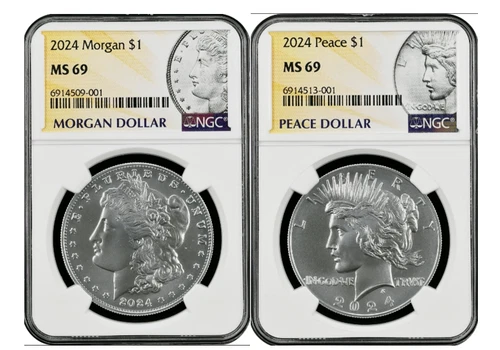2024 Uncirculated Morgan & Peace Dollar MS69 NCG # 6914509-001 & 6914513-001