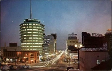 Capitol Records Hollywood California dusk ~ 1950s cars time lapse ~ postcard
