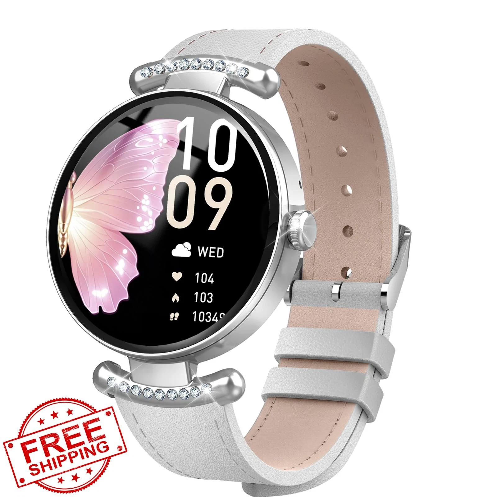 uaue Smart Watch Women Android iOS 1.2" White Silver Fitness Tracker