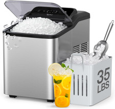 Fast Nugget Ice Maker Countertop with Self-Cleaning Pump, 35Lbs/24H Crushed Pebb