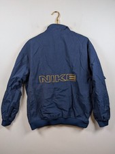 Vintage 90s Nike Windbreaker Jacket XL White Tag Navy Gold Big Logo Spellout