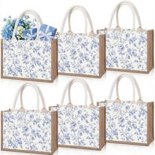 Burlap Tote Gift Bags Handle Reusable Bridesmaid Jute Waterproof Party 6 PCS
