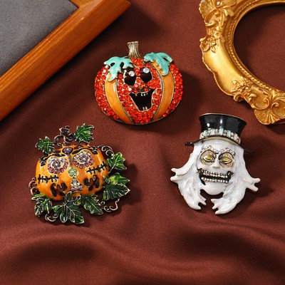 Halloween Humor Multi-leaf Pumpkin Ghost Pin Brooch Unisex