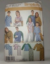 Simplicity Pattern 3577 A XS - L Child XS - XL Adult Family Pajamas Tops Pants