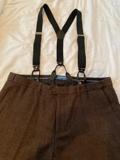 BROWN PANTS W/SUSPENDERS..50 WOOL/50 POLYESTER..CUFFED BOTTOMS