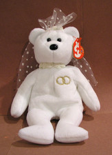 2001 Ty Beanie Baby Mrs. Bear Wedding Anniversary White Veil New NWT