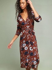 Faithfull The Brand Anne Marie Wrap Midi Dress Floral Rust Brown S M NWT