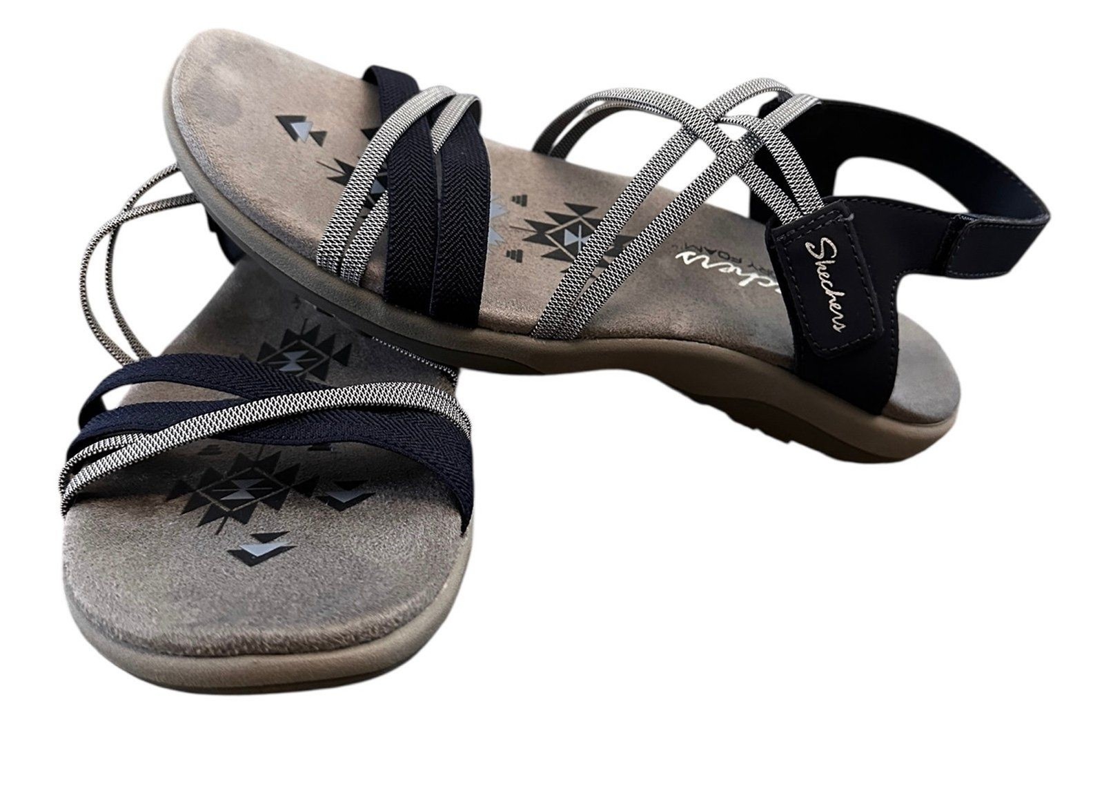 Skechers Womens Reggae Slim Simply Stretch Strappy Sandals Navy Blue Gray Size 7