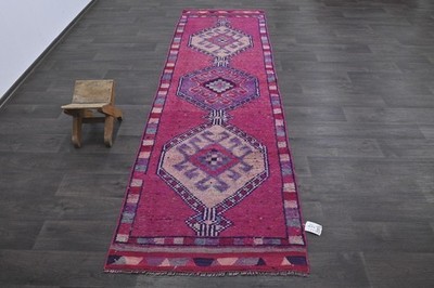 Vintage Türkischer Läufer Teppich 3x10ft Wolle Anatolisch Handarbeit Flur Ous...