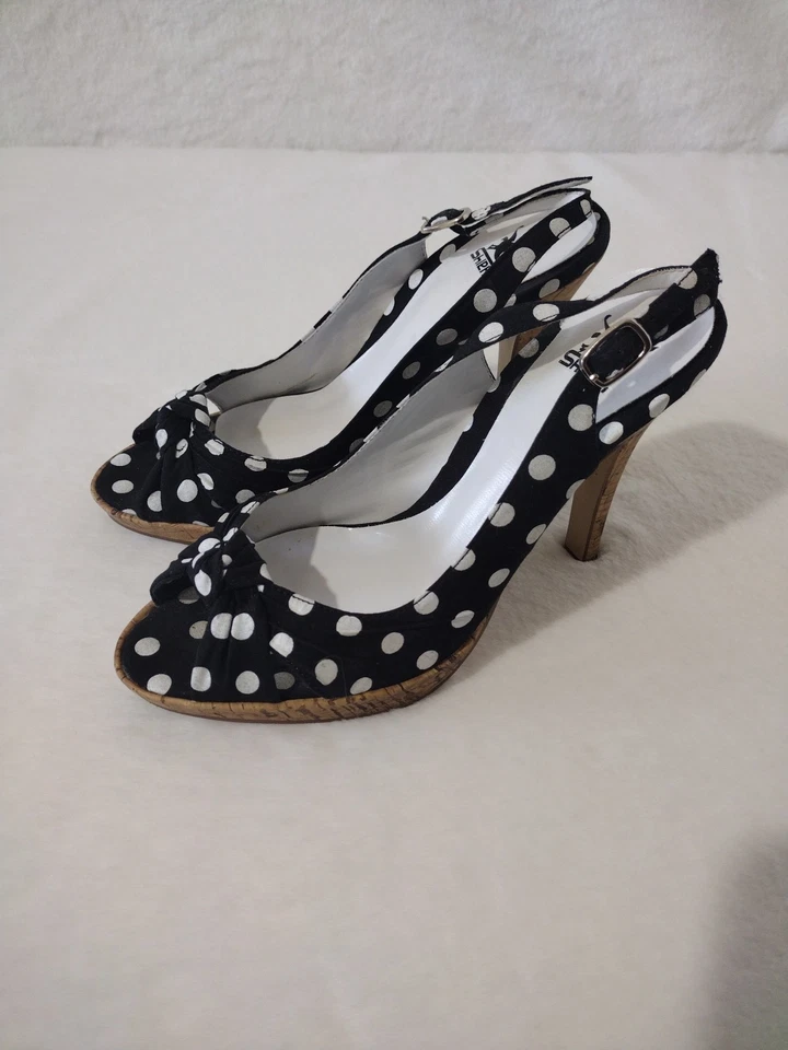 Salto feminino Shiekh preto bolinhas tamanho 6.5 peep toe - Imagem 3 de 4