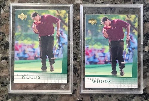 2 Upper Deck 2001 Tiger Woods Rookie Card (RC)Tour Time Card No. 1 in Case