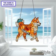 Shiba Inu Finestra Acrilica Appesa - Passeggiata Tramonto Fatta a Mano Acchiappasole, Amante dei Cani