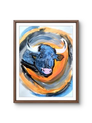Original Acrylic 9x12 Bull In The Storm Impressionist Signed Wall Art Paper