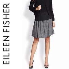Eileen Fisher Pleated Skirt 100 Organic Linen Gray Women's Size S