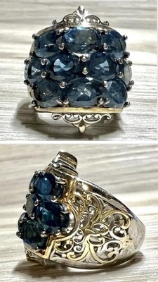 Gems En Vogue dreireihiger Cluster-Ring London Blautopas breiter Band Größe 5