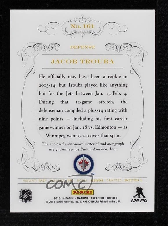 2013-14 Panini National Treasures /99 Jacob Trouba #161 RPA Rookie Patch Auto RC - Image 2 of 2
