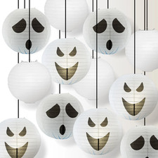 12 Pcs Halloween Ghost Paper Lanterns 8 Inch Round Hanging,White