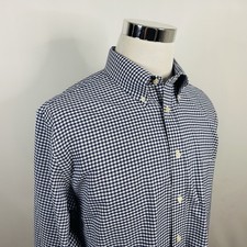 Stafford 17 34/35 Fitted Wrinkle Free Oxford Dress Shirt Blue White Plaid