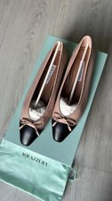 Aquazzura Gioia  Pink/Black Cap Toe Bow Leather Ballet Flats Slip-On EU 36
