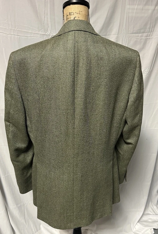 Paul Stuart Men's Green Herringbone Wool/Silk/Linen Sport Coat 44L - Image 2 of 4