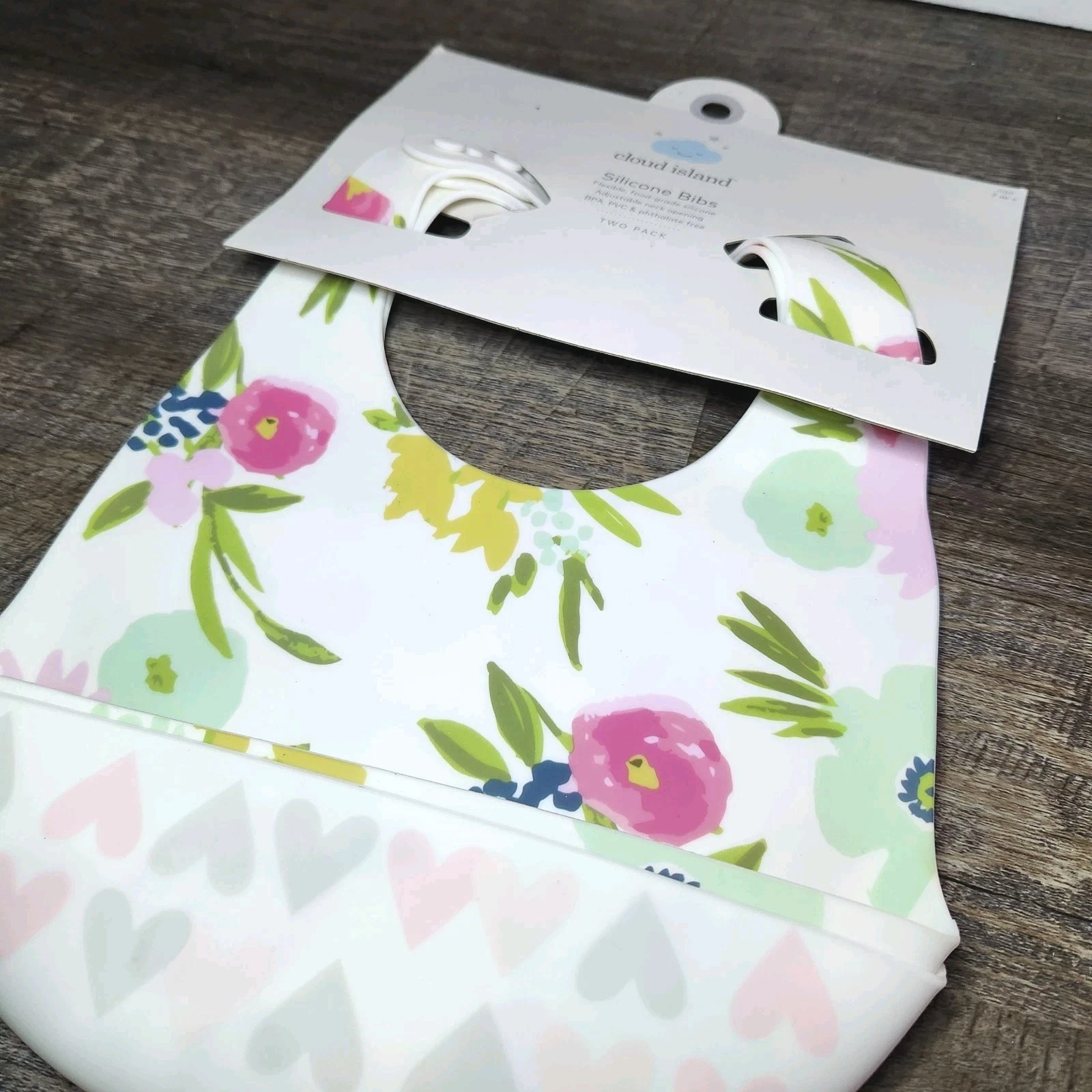 Cloud Island Silicone Bibs 2 Pack Floral Hearts Baby Girl Feeding Wipeable
Opens in a new window or