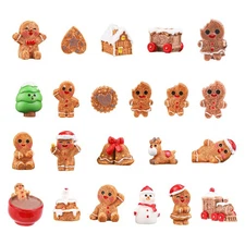 22pcs Small Gingerbread Man Figurines Christmas Resin Mini Snowman Xmas Ornam...