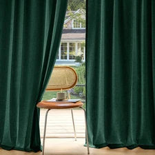 MIULEE Non-See-Through Privacy Linen Curtains 2 Panels, Christmas Emerald Green