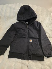 Carhartt Jacket Youth Boys Size Medium 10-12 Black Quilted Lined Hooded