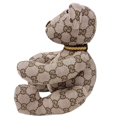 GUCCI GG Pattern Monogram Teddy Bear Beige Canvas Plush Doll With