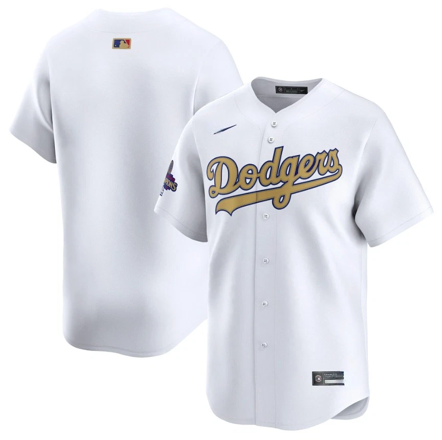 Men's Dodgers White 2025 Gold Collection  Jersey