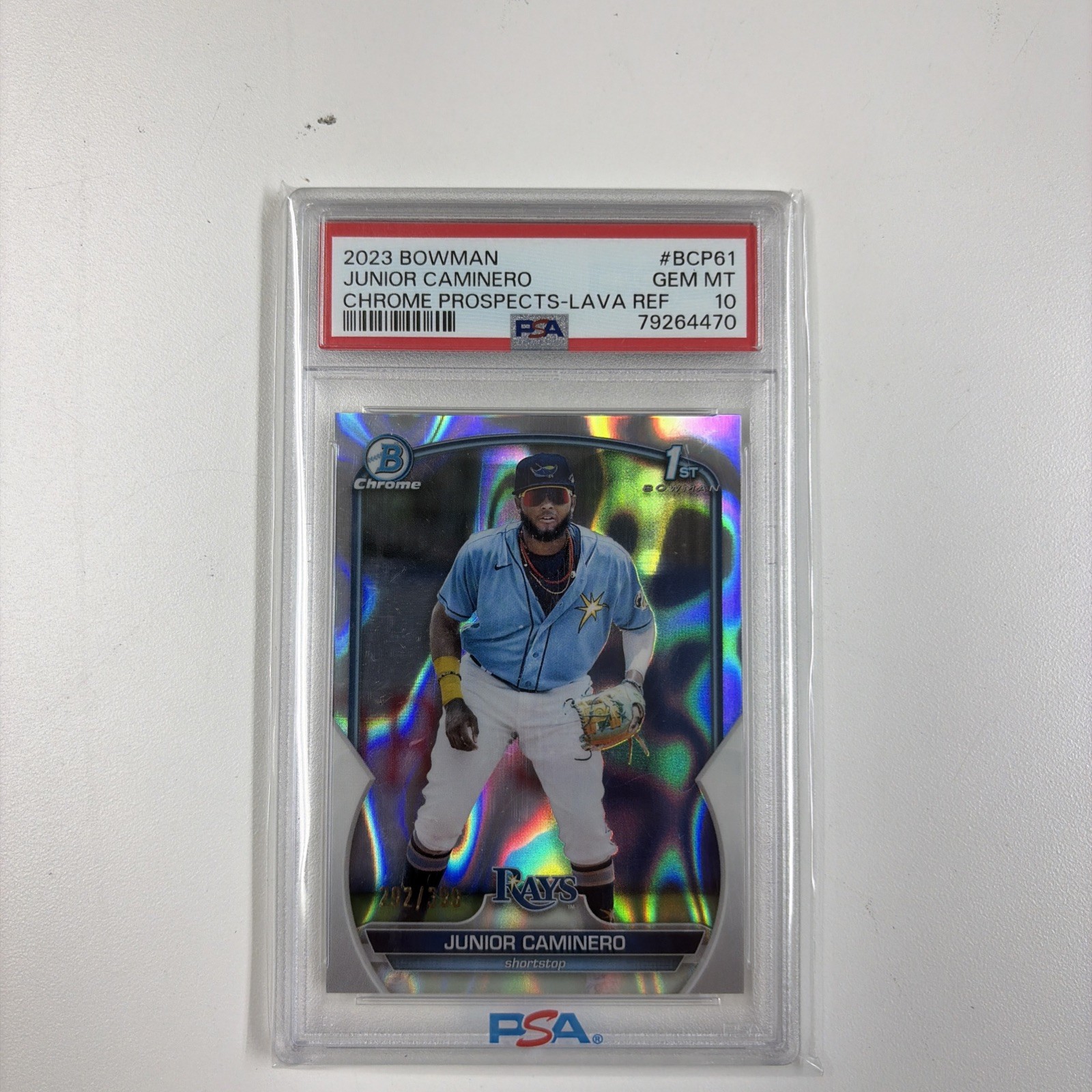 2023 Bowman Junior Caminero Chrome Prospects Lava Refractor /399 #BCP-61 PSA 10