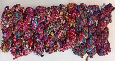 1 kg. Uniquely Handmade - Recycled 100% Sari Silk Braided Cord yarn