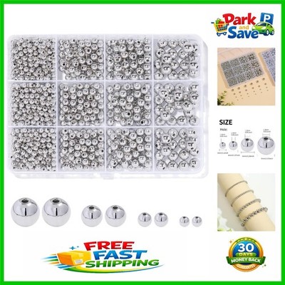 Versatile 1100 Pcs Jewelry Bead Set: Smooth Silver Beads in Multiple Sizes