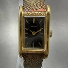 Seiko Tank Watch Women 15mm Black Dial Gold Tone Rectangle Manual 11-4849 Runs