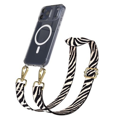 MagSafe Handyhülle mit Band für Apple iPhone 17 Pro Max Umhängekette Zebra -Gold