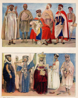 ALGERIA - Traditional North African Dress, 1905 Antique Chromolithograph
