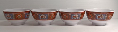Set of 4 Asian Melamine Ware Peacock Imari Soup Noodle Bowls - 第 1/7 張圖片