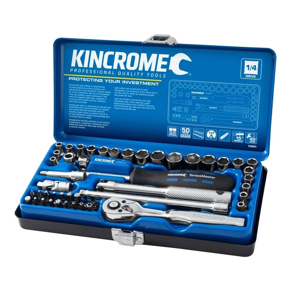 Kincrome 48 Pce 1/4” Drive Metric & AF Socket Kit & Screwdriver Bit Set K28001